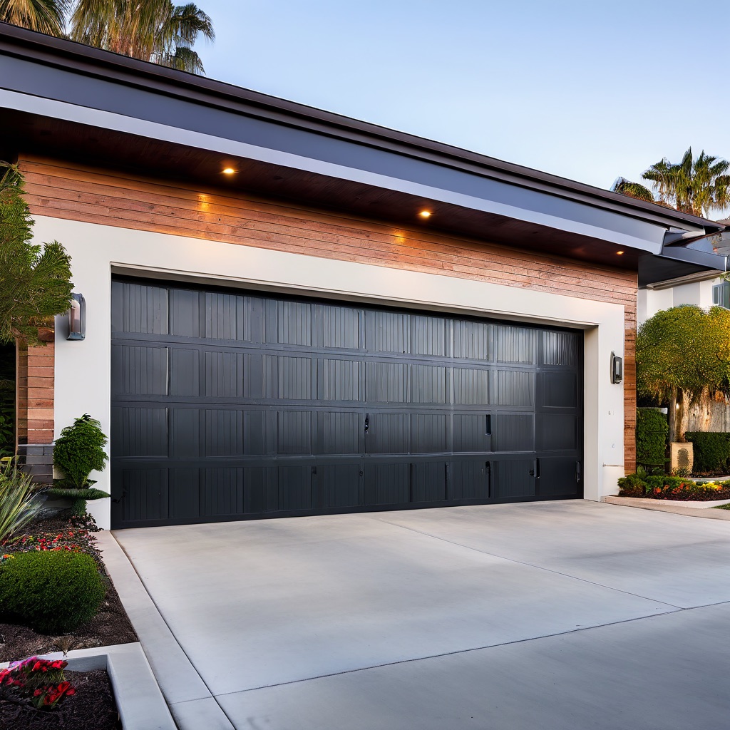 Modern black garage door installed by L&S Garage Door in North Orange County